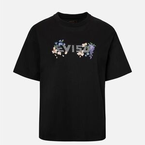 Evisu White T-Shirt with Floral Graphic rhinestones.